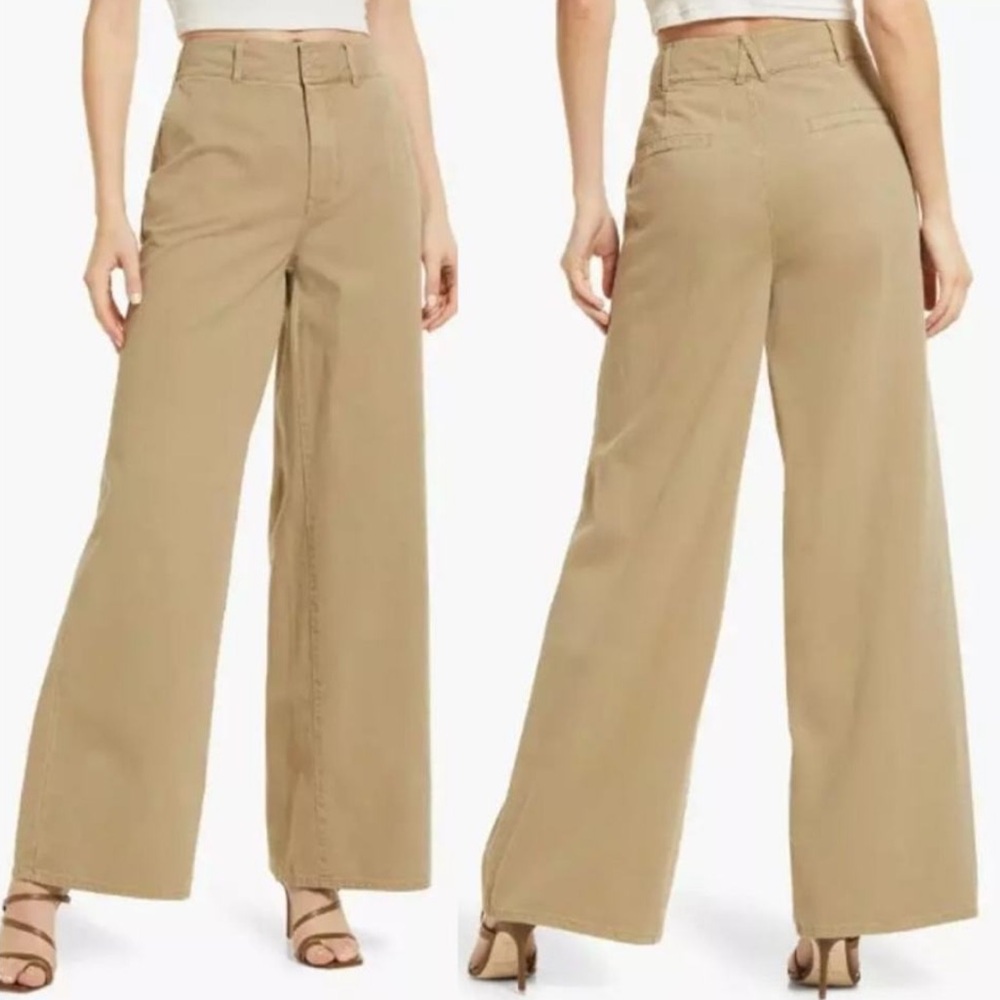 Good American Good Skate Tan Wide Leg Trousers
